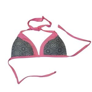 Malibu Black and Pink Halter Swim Top, Size XL